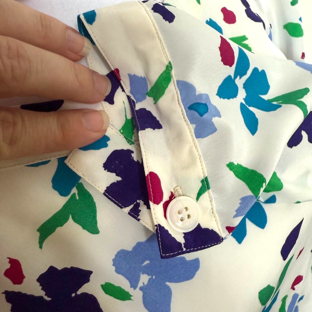 Vintage Maggy Boutique Floral Blouson Midi Dress Size 10 White Multicolor - Picture 6 of 11